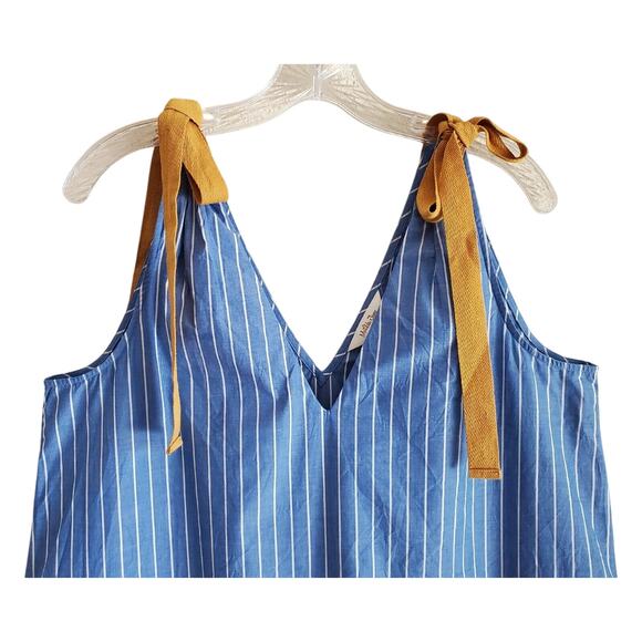 MATILDA JANE Women S / M Dress Sandy Seashell Blue White Striped Tie Straps 38" - Picture 3 of 9